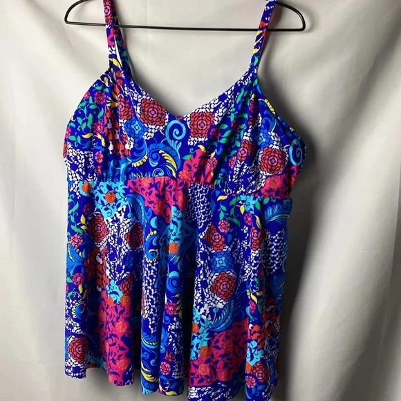 JMS JUST MY SIZE WOMENS SWIM TOP SIZE 22W ROYAL BLUE FLORAL PRINT UNDERWIRE - Picture 2 of 11